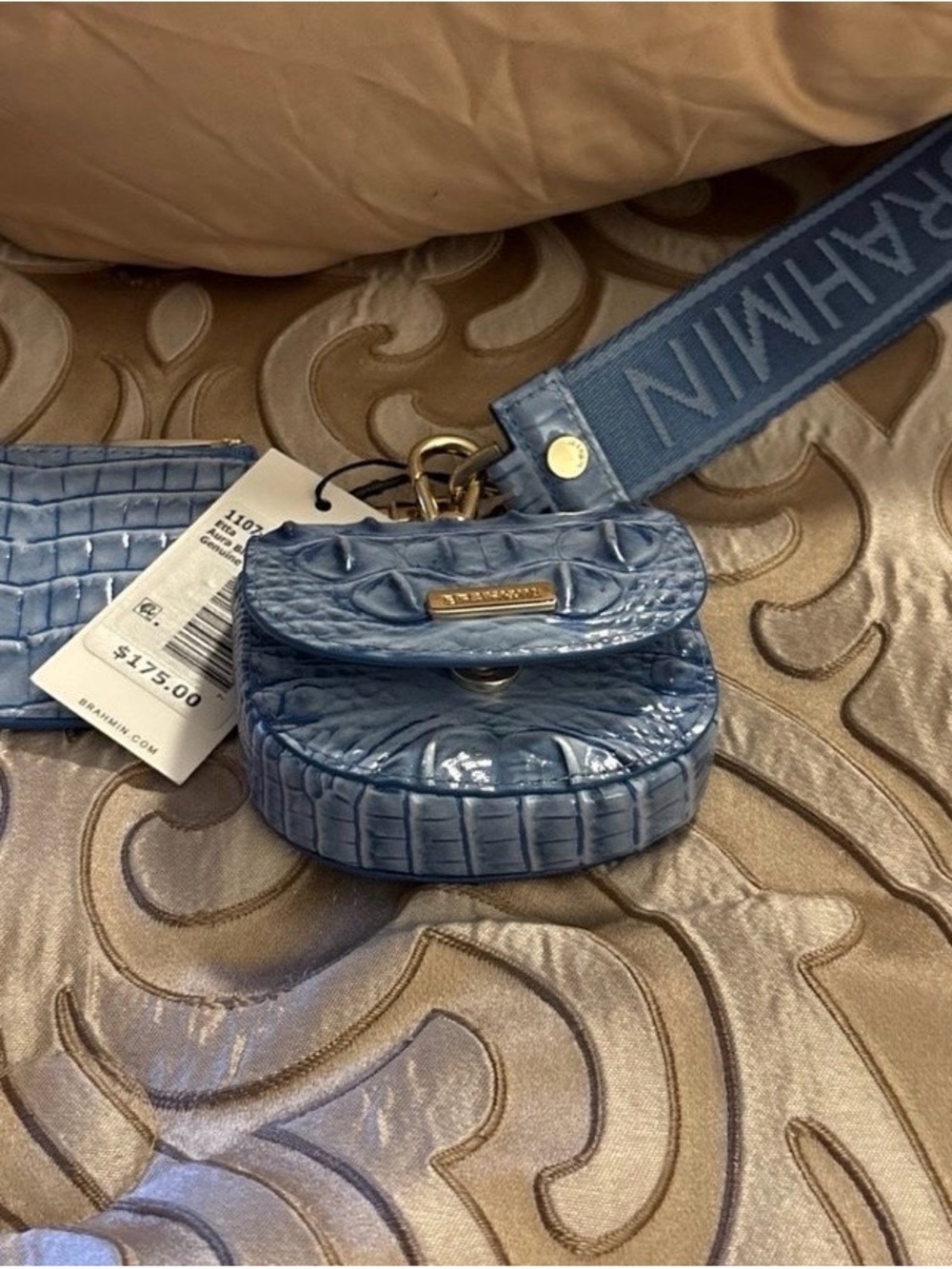 Brahmin Aura Blue Melbourne Etta Webbing Strap Wristlet NWT